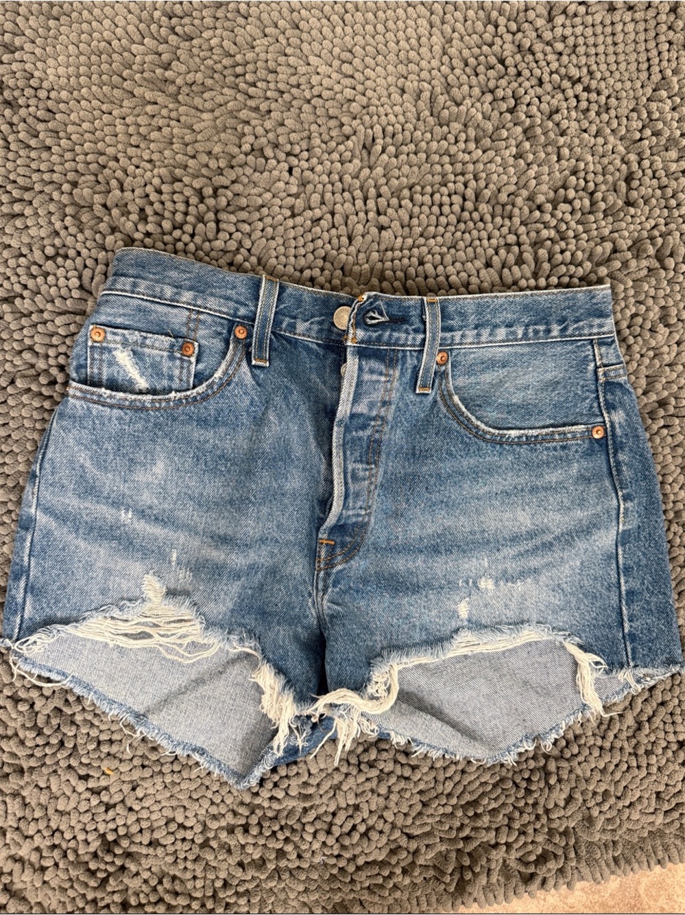 Levi's Distressed Mid-Blue Denim Cutoff Shorts